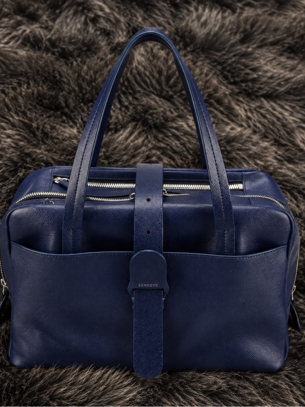 Senreve Navy Leather Travel Briefcase